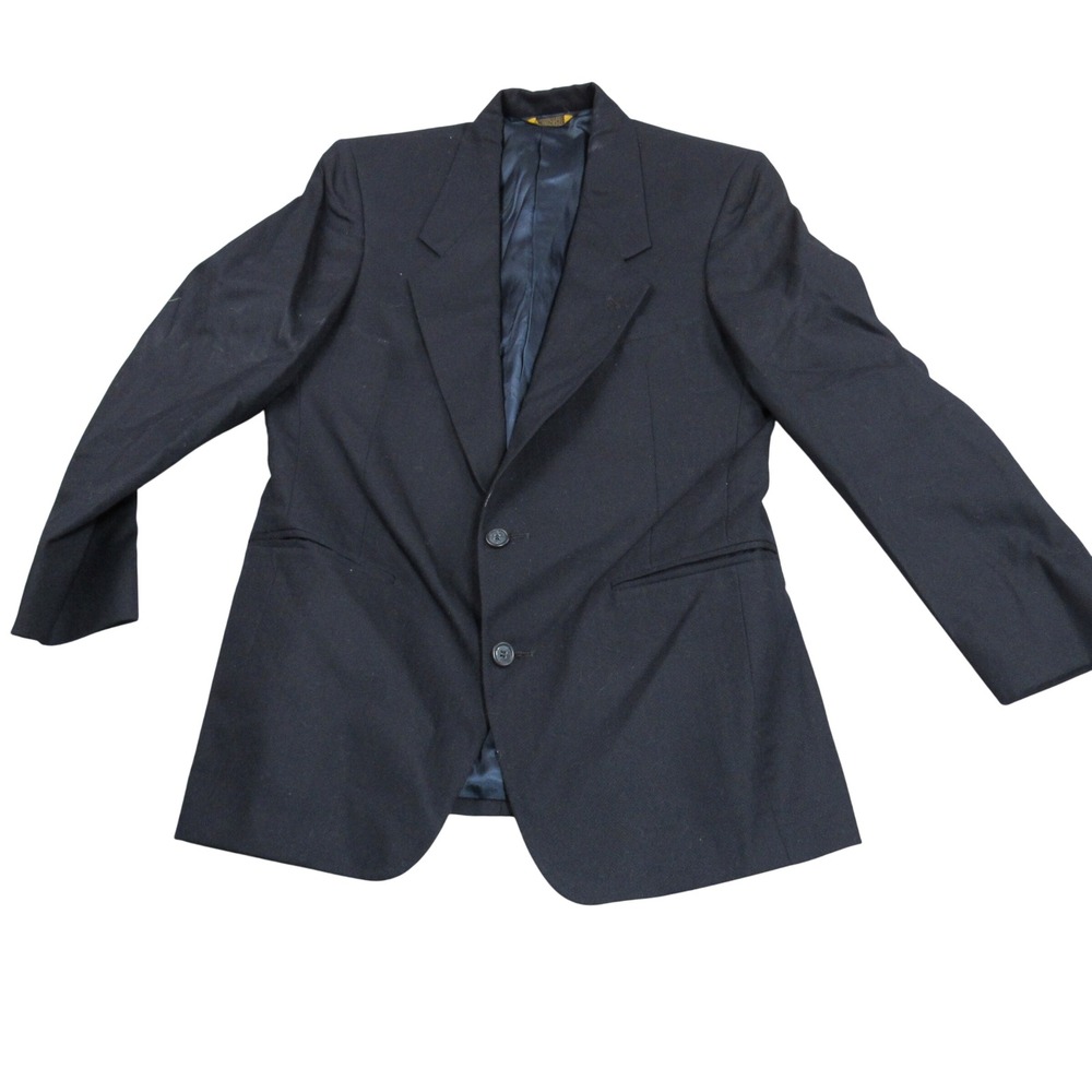 Adolfo Mens Black Pure Wool Herringbone Blazer Sport Coat Two Button Made in USA